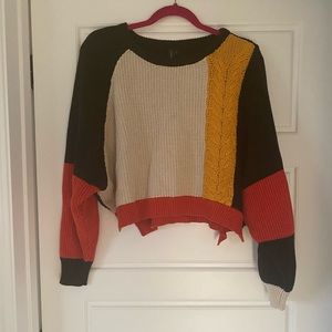 Long sleeve knit color block sweater black, yellow,tan, orange Size Large